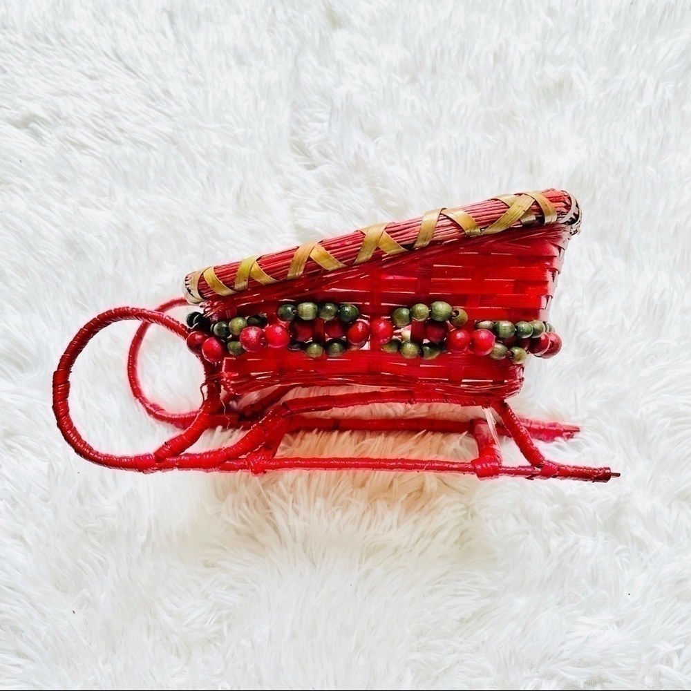 Wicker Santa Sleigh Christmas Decor Holiday Home Goods Xmas Festive Red Green